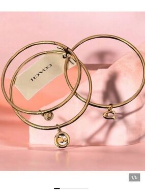 COACH HORSE AND CARRIAGE BANGLE CHARM BRACELET TRIO GOLD BRASS